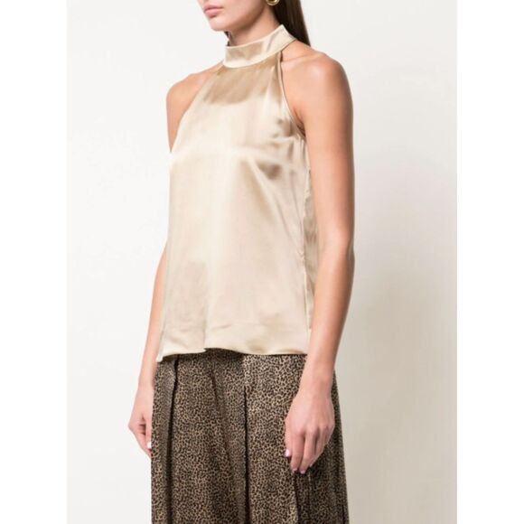NWT Nili Lotan Vara Lightweight Silk Halter Neck Blouse in Khaki Beige Size 2 - Picture 3 of 11